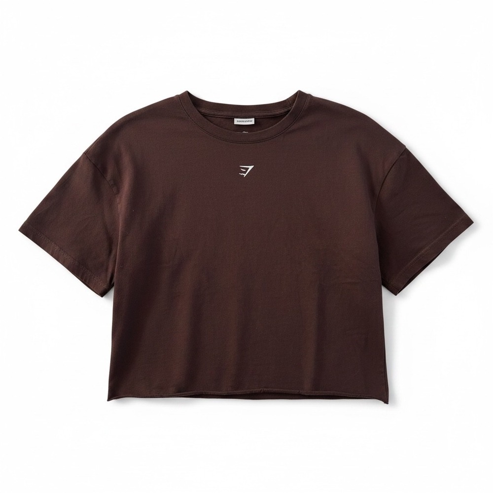 Gymshark Lifting Club Espresso Brown Cropped Graphic T-Shirt Womens Small - Picture 1 of 8